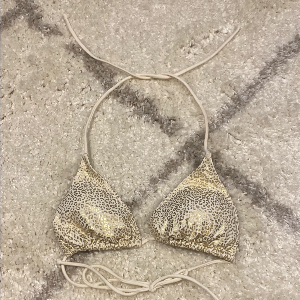White/Gold Leopard Print Bikini Top